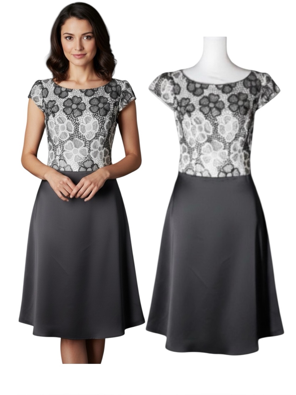 Mikael Aghal Luxury Designer Aline Sequin and Satin Cocktail Dress Size 6
